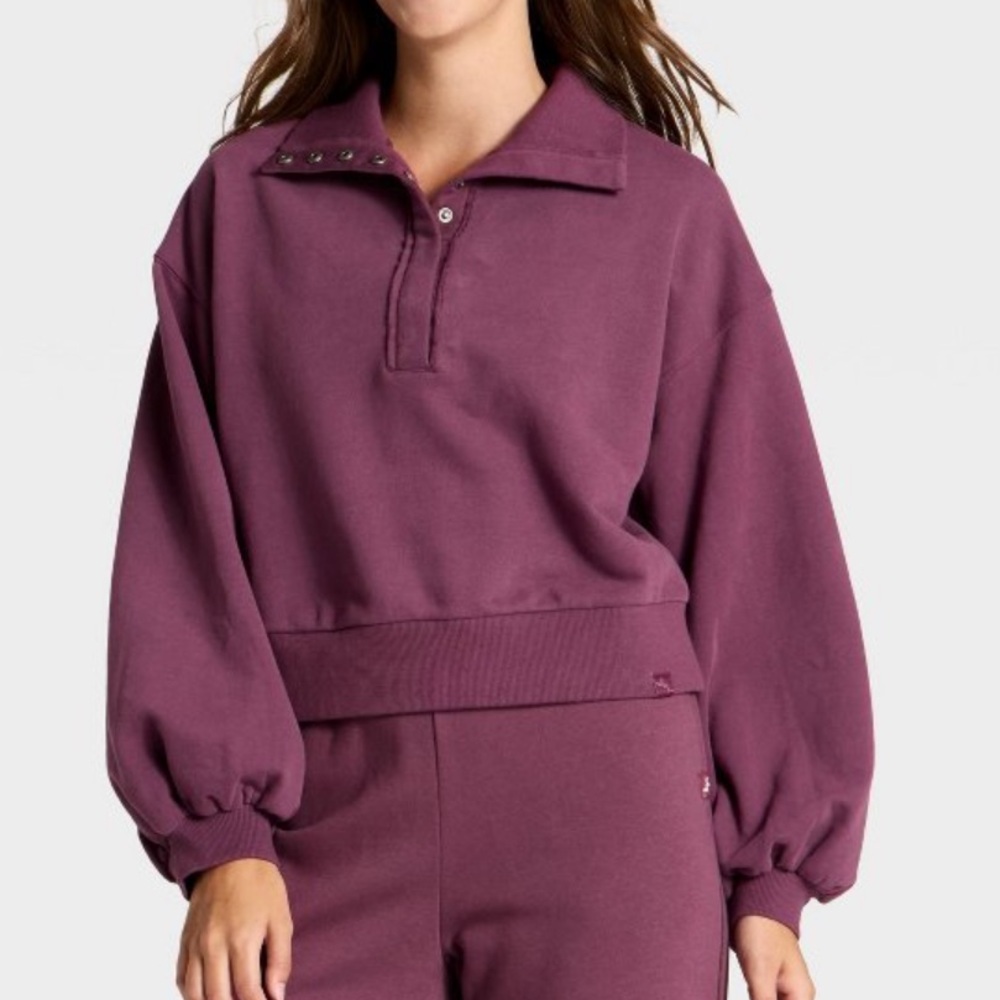 Women's Henley French Terry Sweatshirt - JoyLab™ Plum Purple